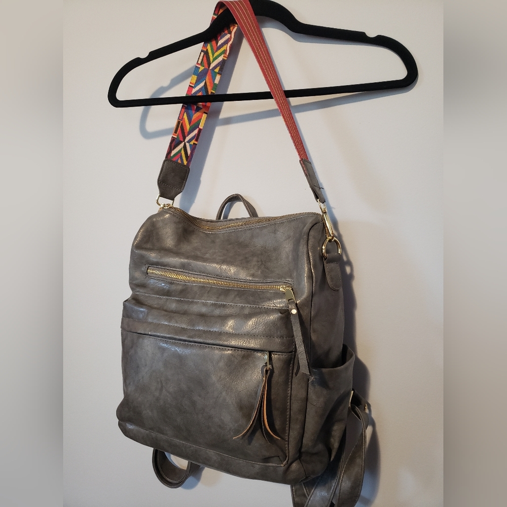 Faux Leather Travel Bag/Diaper Bag/Backpack